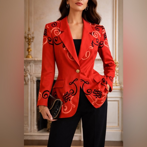 Escada Jackets & Blazers - Vintage Escada Margaretha Ley Silk Blazer Red